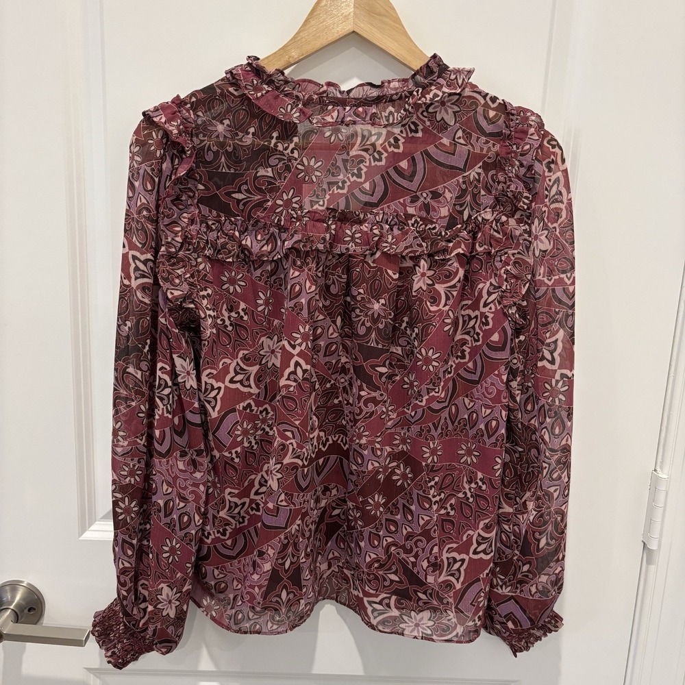 NWT AVARA Mauve Tones Long Puff Sleeve Blouse Top Size XS Boho - Picture 5 of 9